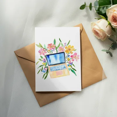 Preppy Clip Art Floral Laptop PNG SVG Sublimation File. Digital Art for Remote Worker & Student Gift. Cozy WFH Desk Decor for Creator. SVG