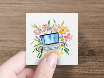 Preppy Clip Art Floral Laptop PNG SVG Sublimation File. Digital Art for Remote Worker & Student Gift. Cozy WFH Desk Decor for Creator. SVG