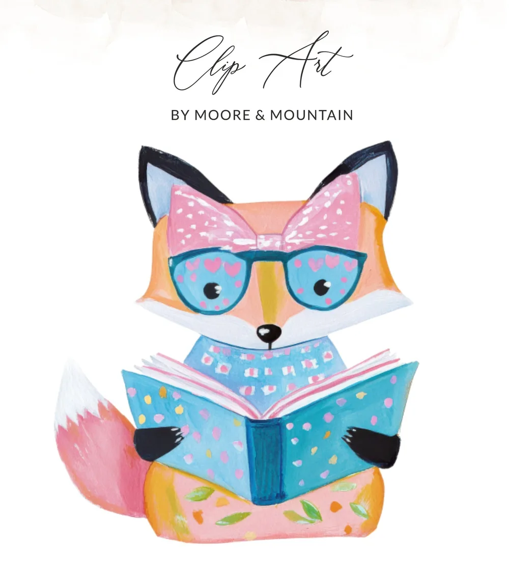 Illustration of a fox wearing glasses and reading a book.