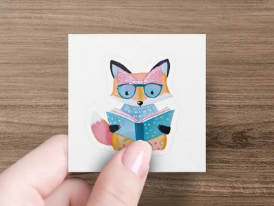 Illustration of a cartoon fox wearing glasses and reading a book.