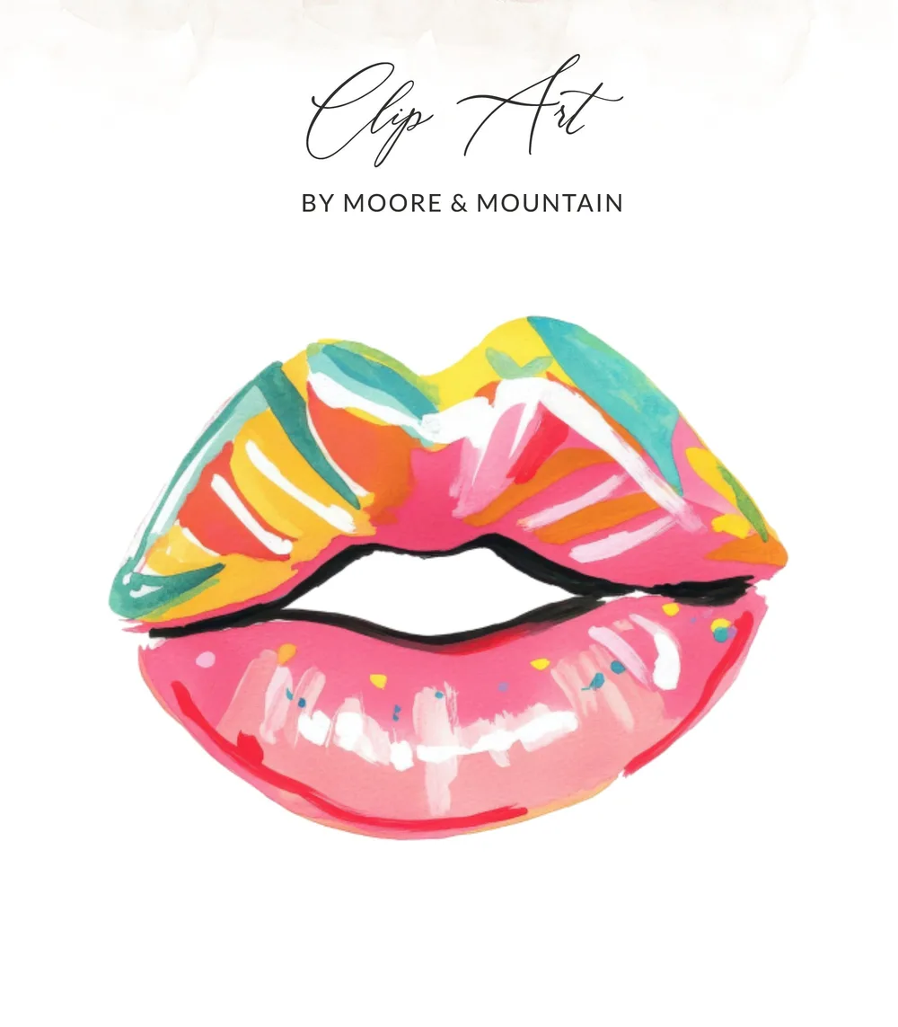Colorful painted lips with "Clip Art by Moore & Mountain" text.