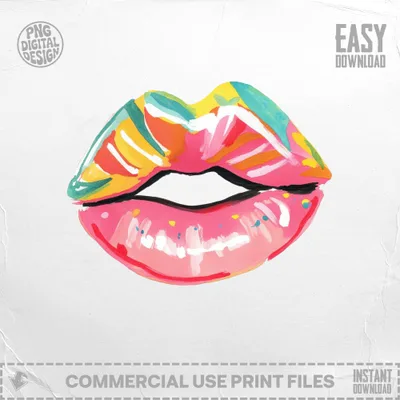 Painted lips with colorful abstract strokes, "EASY DOWNLOAD" text.