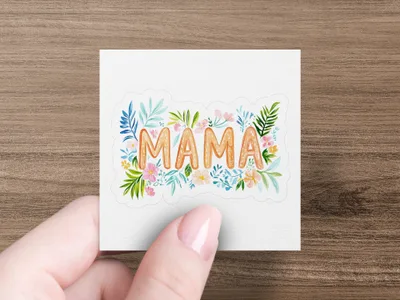Watercolor floral design with the word "MAMA" in the center.