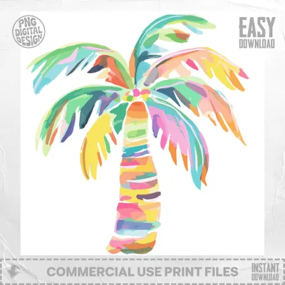 Colorful abstract palm tree illustration with "easy download" text.