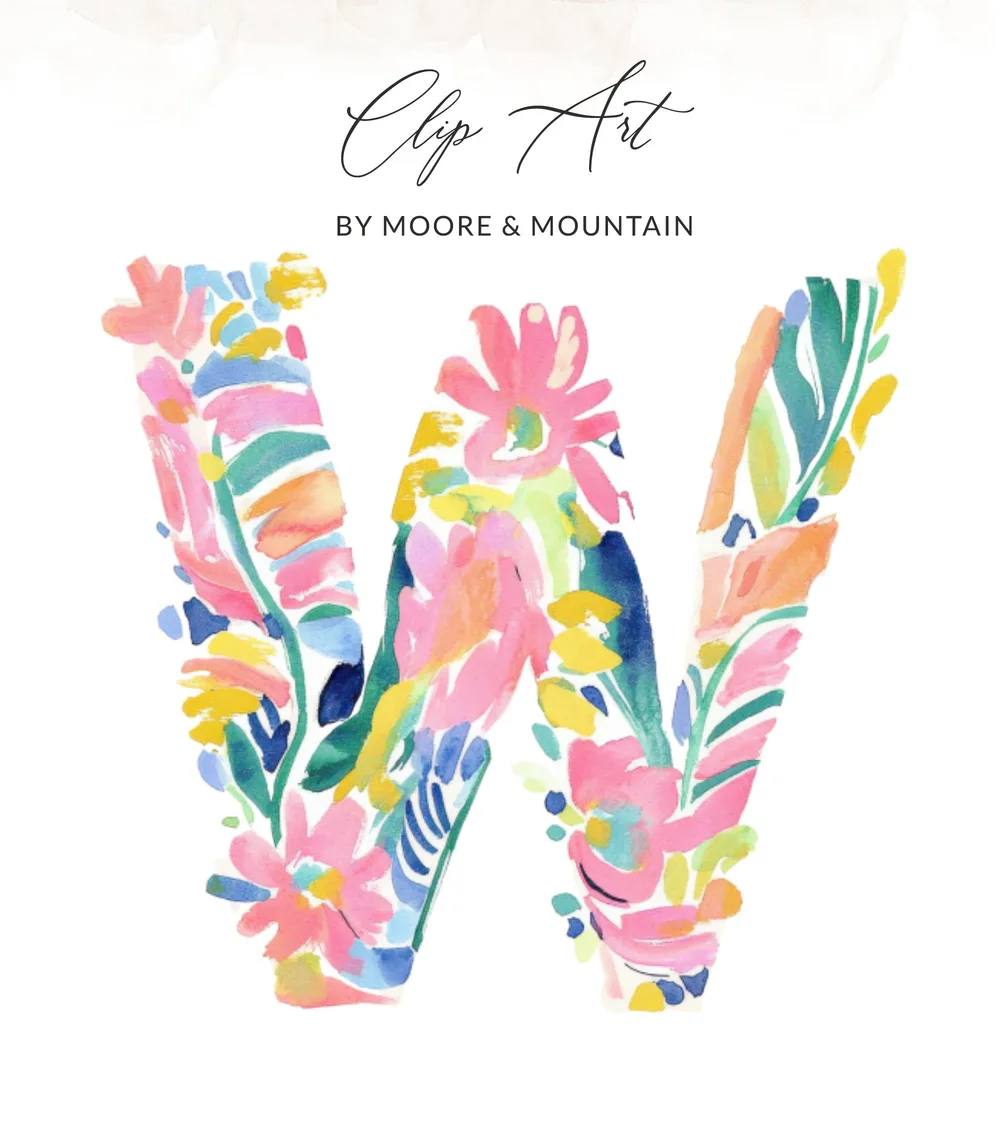 Floral letter W by Moore & Mountain clip art.