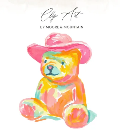 Preppy Clip Art PNG SVG Watercolor Bear with Cowboy Hat Digital | Cute Western Teddy Clipart for Craft & Design