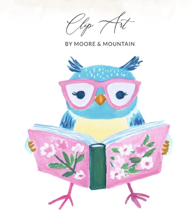 Preppy Clip Art Reading Owl SVG, Cute Book Lover Digital Art, Wise Student Teacher Gift, Kids Library Classroom Decor Digital File