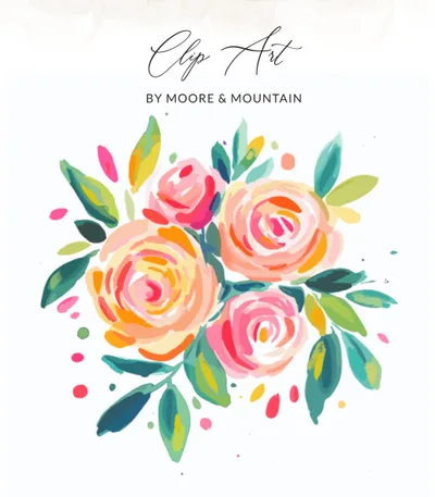 Preppy Clip Art SVG | Watercolor Floral Bouquet Digital Download | Whimsical Rose Art PNG | Bright Flower Graphic for Invitations, Crafts