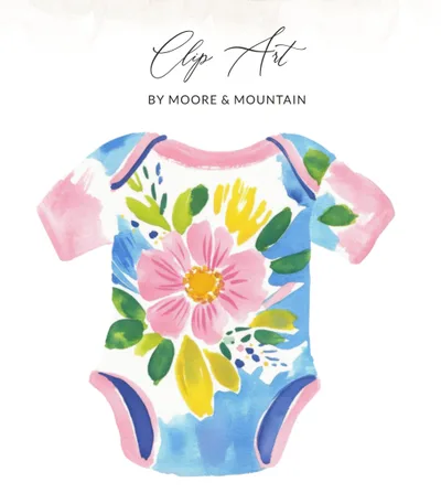Preppy Clip Art Watercolor Baby Onesie SVG Clipart PNG, Floral Baby Bodysuit Design for Baby Shower Gift, New Baby Sublimation Digital File