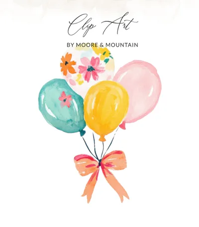 Preppy Clip Art Watercolor Balloons SVG Digital Download for Birthday Party Invitations & Baby Shower Decor PNG File Bundle Hand Painted