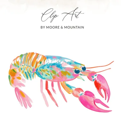 Preppy Clip Art Watercolor Crawfish SVG | Vibrant Crayfish Digital Download | Coastal Seafood Art PNG File