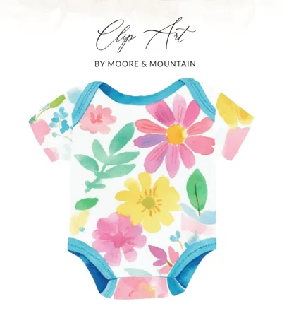 Preppy Clip Art Watercolor Floral Baby Onesie SVG Clipart PNG | New Baby Digital File for Nursery Decor & Shower Gift Designs