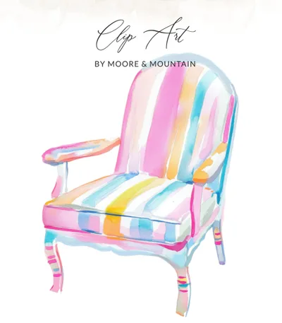 Preppy Clip Art Watercolor Striped Chair SVG PNG Digital Download | Colorful Armchair Aesthetic Decor Graphic Design | Digital Art