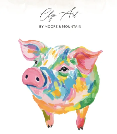 Preppy Clipart PNG Colorful Pig Digital Art Sublimation SVG File for T-Shirts, Mugs & Crafts | Whimsical Farm Animal Download