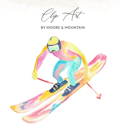 Preppy Clipart PNG Sublimation SVG File, Skier Watercolor Art Digital Download, Winter Sports Design, Athlete Gift, Skiing Lover Decal