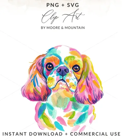 Preppy Cocker Spaniel Clipart, Rainbow Dog SVG, Kawaii Animal PNG, Colorful Sticker Design, Trendy Girly Graphic, Pastel Puppy Download