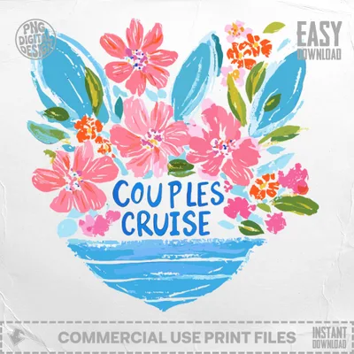 Floral heart with "Couples Cruise" text and "Easy Download" at top right.