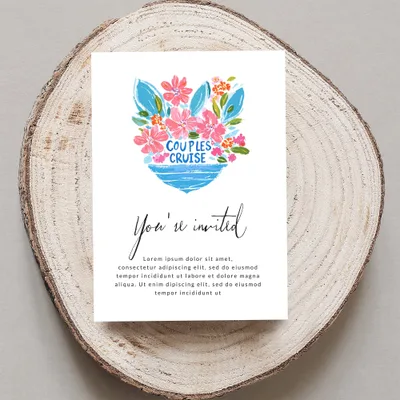 Couples Cruise invitation with floral art, "You're invited" text.