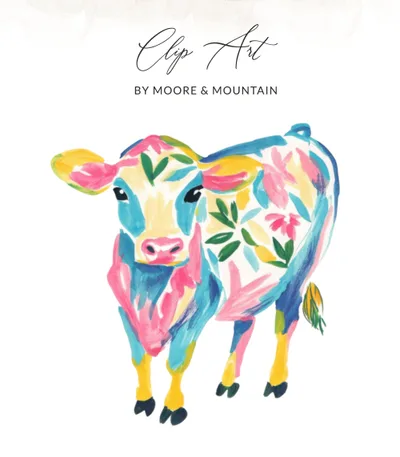 Preppy Cow PNG SVG, Tropical Prep Illustration, Colorful Girly Graphic, Pastel Rainbow, Trendy Sticker Design, Cricut Cut File, Whimsical SVG