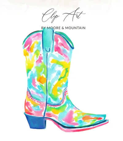 Preppy Cowgirl Boot SVG Digital Download, Watercolor Western Clip Art, Vibrant Rodeo Boot PNG, Colorful Cowboy Design for Crafting SVG
