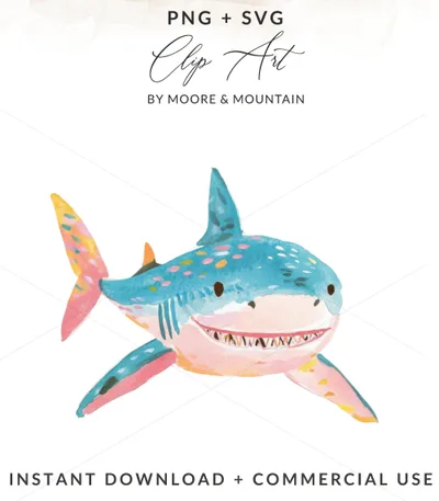 Preppy Cute Shark Digital Download, Colorful Cartoon, Preppy Neon Clipart, Trendy Girly Design, Printable Sticker, Sublimation PNG, Cricut SVG