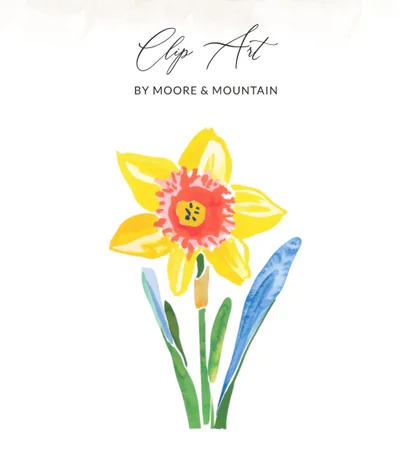Preppy Daffodil PNG SVG, Painterly Gouache Style Illustration, Vibrant Digital Artwork, Trendy Artsy Girly Clipart, Colorful Expressive Art