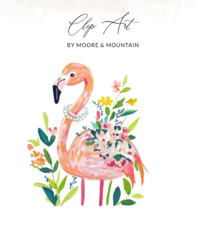 Preppy Flamingo Clipart PNG, Digital Download, Pink Floral Sublimation Design, Vibrant Girly Pop Art, Kawaii Cute Summer Clipart, Commercial