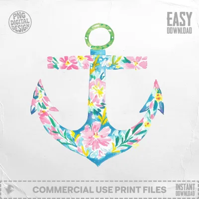 Preppy Floral Anchor PNG SVG Sublimation File, Preppy Clip Art Digital Nautical Coastal Summer Design, Instant Download Digital Product