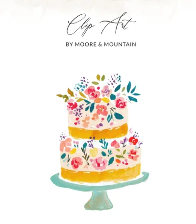Preppy Floral Cake PNG SVG, Gouache Watercolor Digital Art, Painterly Pastel Birthday Clipart, Artsy Girly Planner Graphic, Vibrant Painted SVG