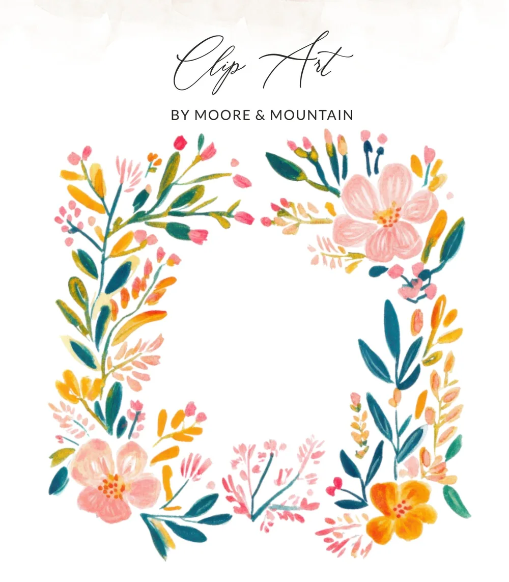 Floral clip art with "Clip Art by Moore & Mountain" text.