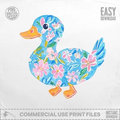 Blue duck illustration with pink floral pattern and "Easy Download" text.