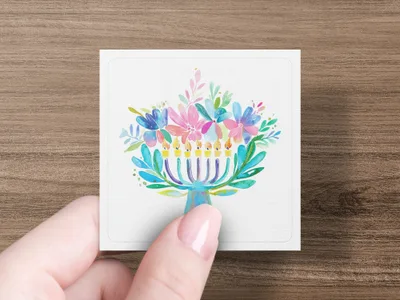 Preppy Floral Menorah Digital PNG, SVG, Gouache Watercolor Hanukkah Clipart, Painterly Pastel Artwork, Trendy Brushstroke Texture, Artsy SVG
