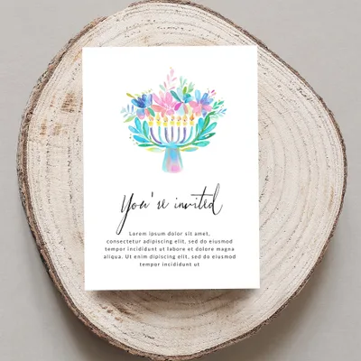 Preppy Floral Menorah Digital PNG, SVG, Gouache Watercolor Hanukkah Clipart, Painterly Pastel Artwork, Trendy Brushstroke Texture, Artsy SVG