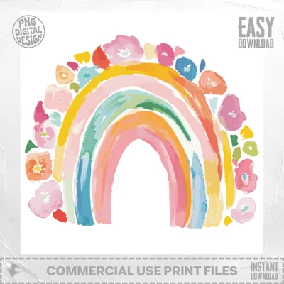 Watercolor rainbow with floral accents and "Easy Digital Download" text.
