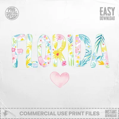 Preppy Florida SVG PNG Digital, Watercolor Floral Letters, Gouache Style Illustration, Trendy Pastel Artwork, Artsy Girly Clipart, Whimsical SVG