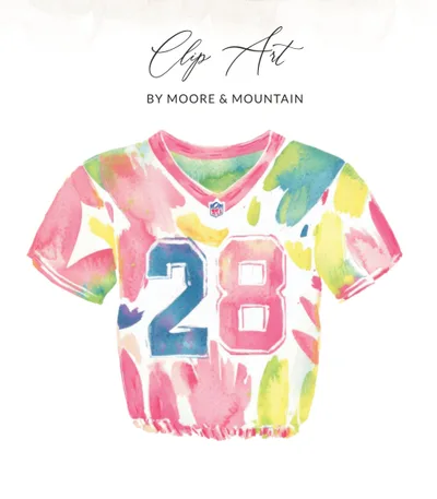 Preppy Football Jersey PNG SVG, Vibrant Painted Aesthetic, Cute Cartoon Clipart Design, Watercolor Preppy Graphic, Colorful Girly Art