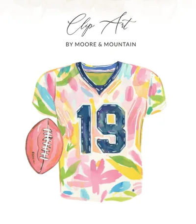 Preppy Football Jersey PNG SVG, Watercolor Sports Clipart, Colorful Girly Graphic, Vibrant Painted Aesthetic, Trendy Sticker Design Digital