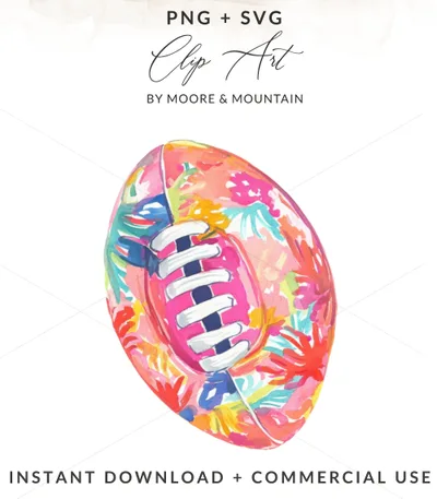 Watercolor football with floral pattern, "Clip Art" text above, "Instant Download" text below.