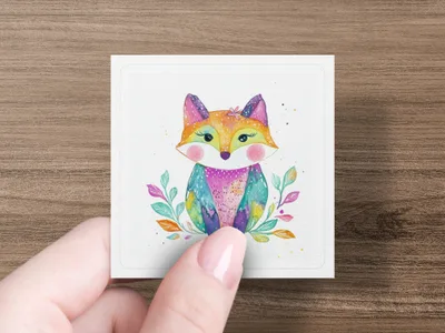 Watercolor fox illustration with colorful leaves and flowers.