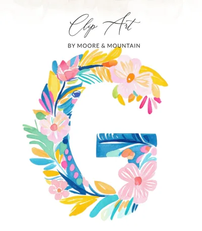 Preppy G Initial SVG PNG Clip Art, Colorful Watercolor Floral Letter G Digital Download, Personalized Monogram Alphabet Art, Bright Tropical