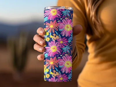 Vibrant Floral Design Tumbler for Travel or Office Use
