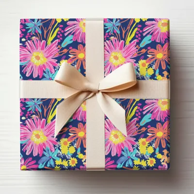 Floral Gift Wrap with Pink and Yellow Flowers Design