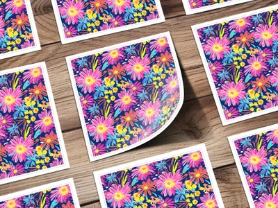 Colorful Floral Pattern Square Sticker Sheet