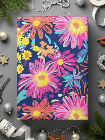 Colorful Floral Gift Wrap with Vibrant Blossoms Design