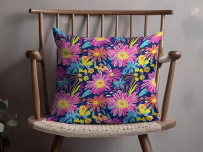 Bright Florals in Blue and Pink Decorative Pillow