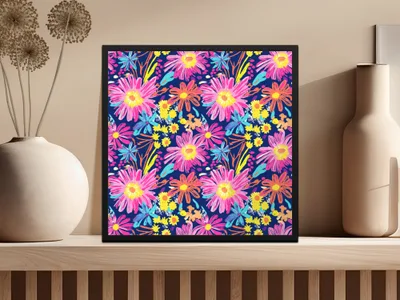 Bright Floral Pattern Wall Art Framed Print Decor