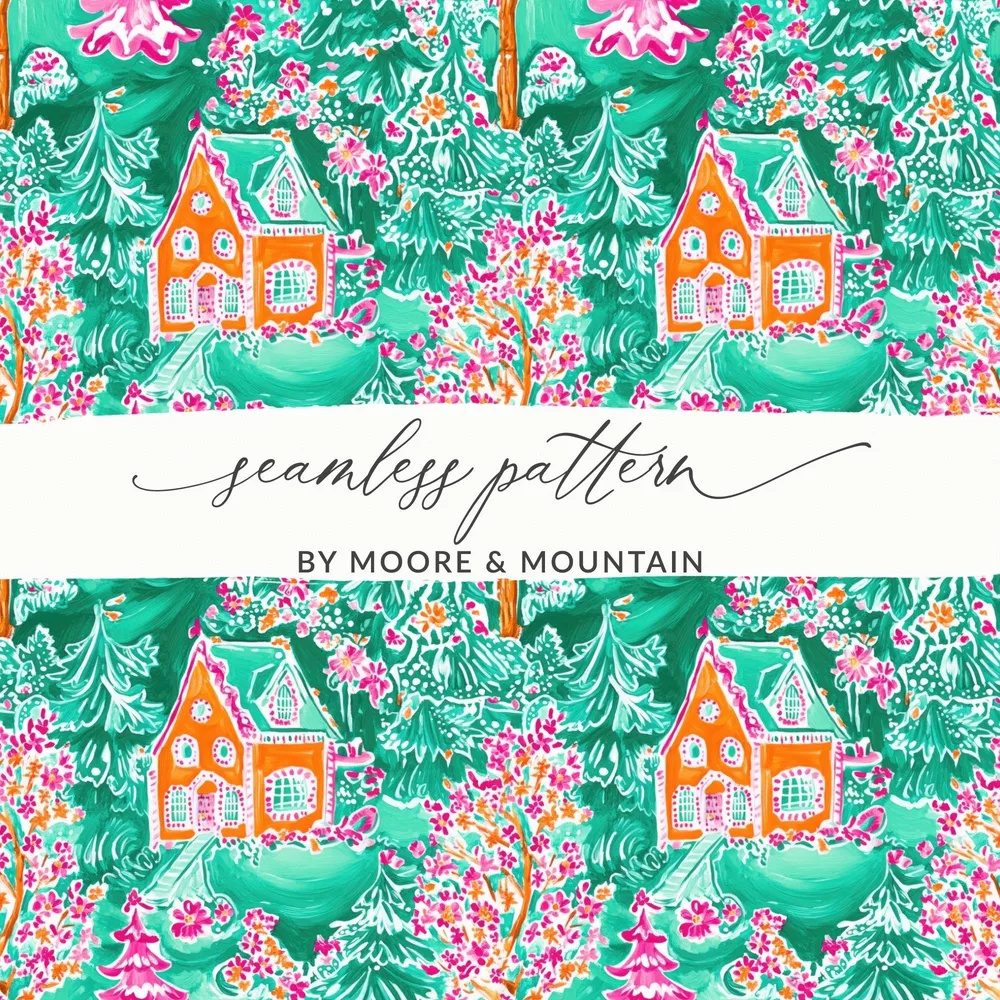 Preppy Gingerbread House Pattern Seamless Christmas Gingerbread House Preppy Xmas Pattern - Moore and Mountain
