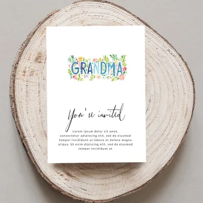 Floral "Grandma" invitation with placeholder text.