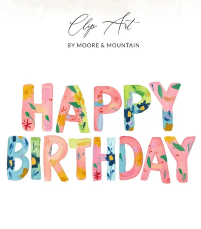 Preppy Happy Birthday PNG SVG Digital, Painterly Gouache Floral Art, Vibrant Brushstroke Clipart, Y2K Aesthetic, Trendy Sticker Design