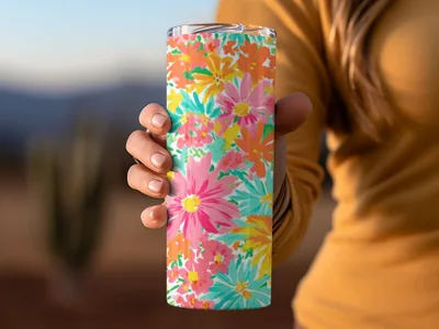 Colorful Floral Pattern Travel Tumbler for Everyday Use